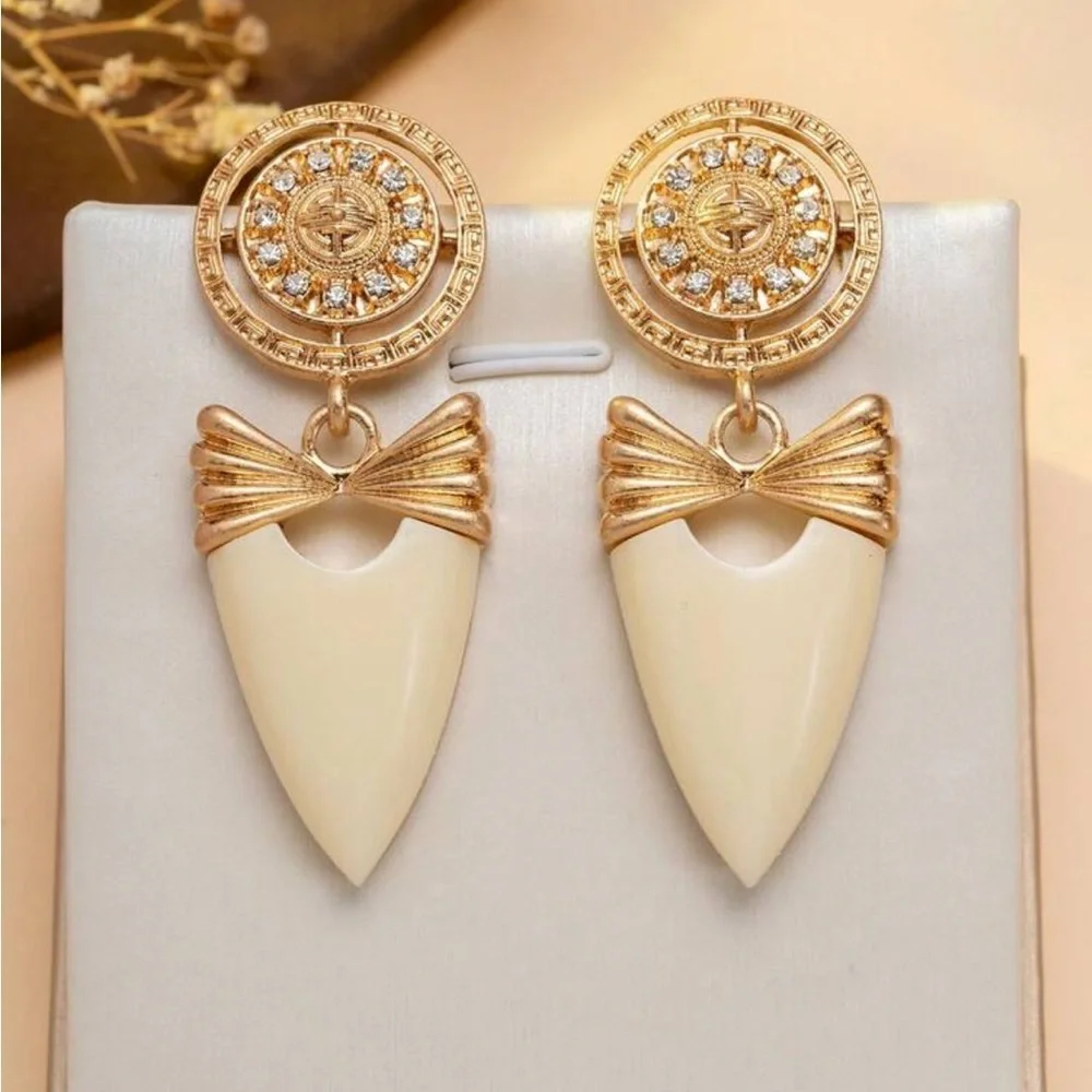 Sculptural Ivory Tusk Drop Earrings